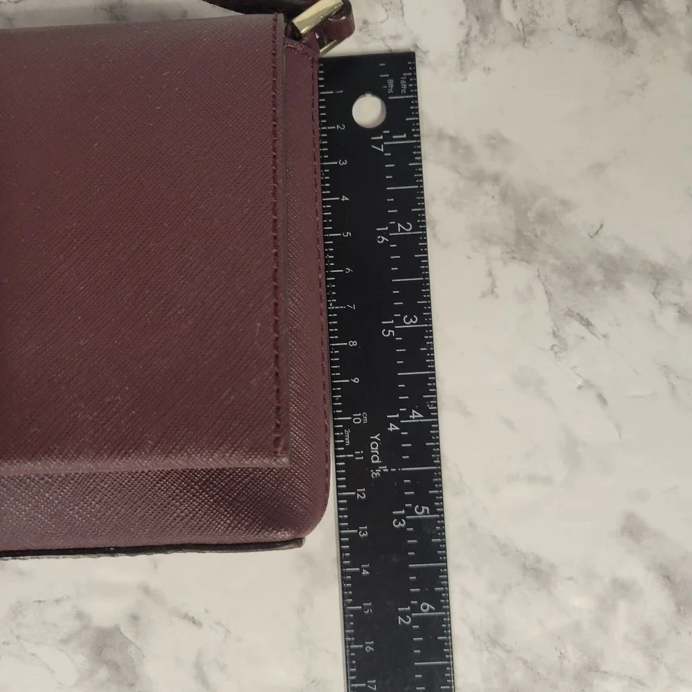 Kate Spade Burgundy Saffiano Leather Crossbody Bag Gold Pyramid Turnlock Plum